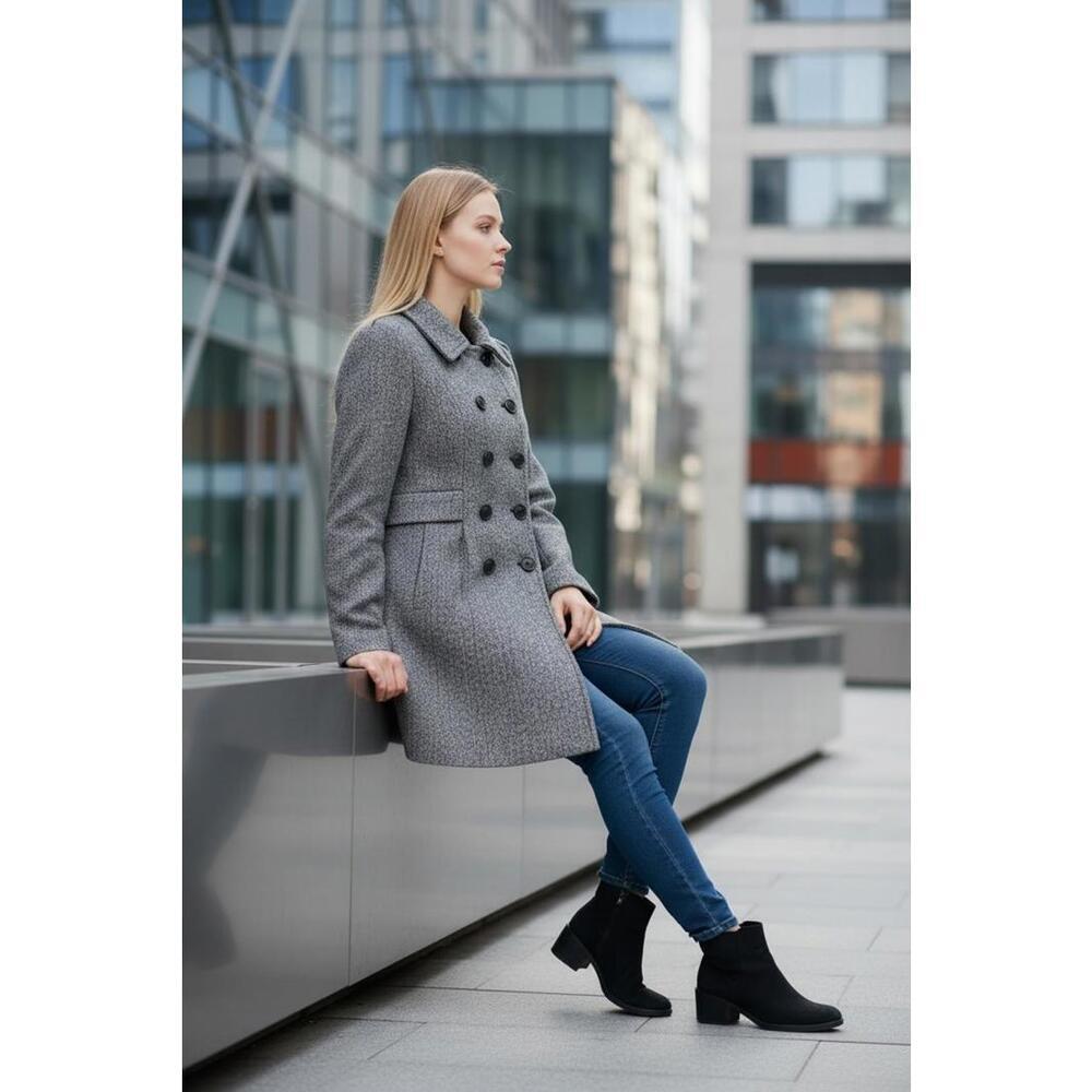 Needle & Thread Black & White Herringbone Wool Blend Coat, Size Small - Picture 2 of 5